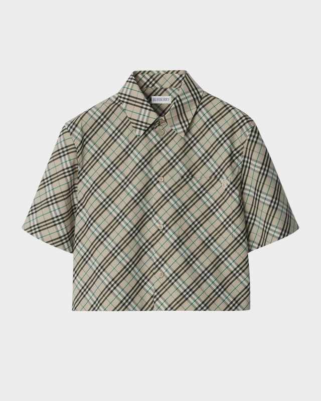 Check Short-Sleeve Crop Button-Down Shirt